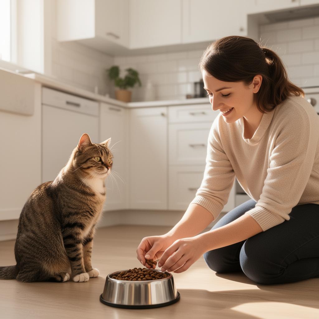 Хранене на котка в чиста домашна кухня